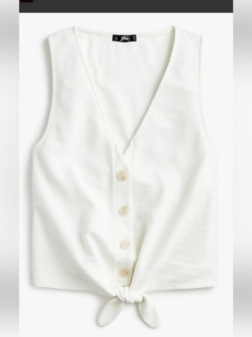 J. Crew White V-Neck Button Front Tie Hem Tank NWOT